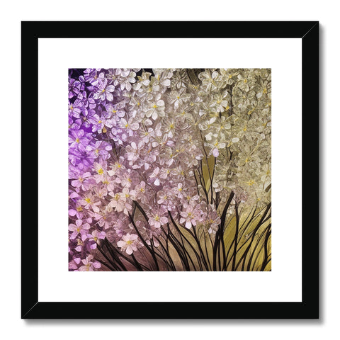 An art print in purple with violet flowers and lavender and white flowers