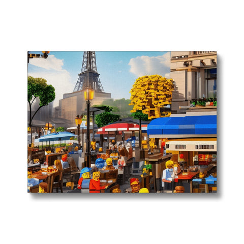 A place mat that has some lego puzzles and an eiffel tower next to