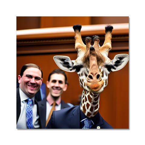 A man standing next to a giraffe in a building with giraffes on a
