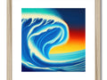 A wave breaking on top of the ocean is shown in art prints on a black and