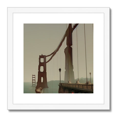 A bridge spanning a beautiful bridge and an art print on a statue.