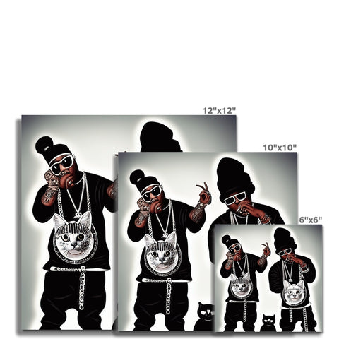 A sticker book with a black and white picture of a black rapper and a black cat