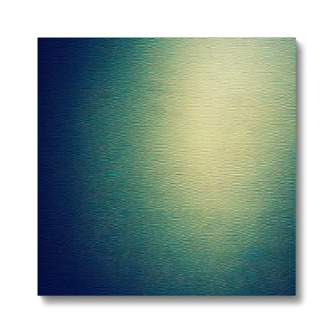 An abstract painting that is painted in a light blue background on a wall.