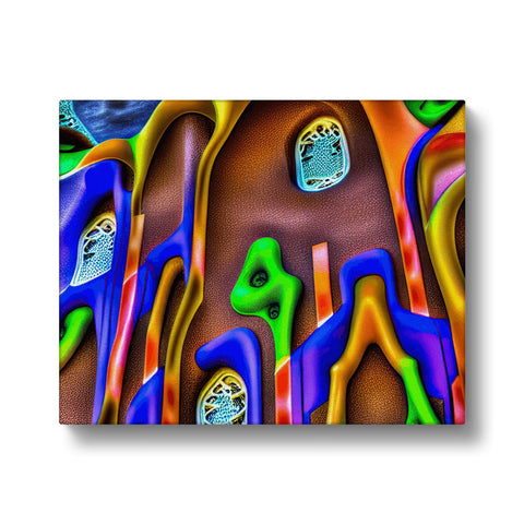 An image on the computer screen is a colorful painting on metal.