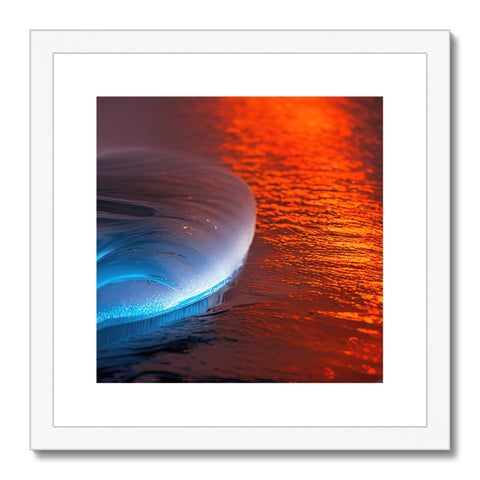 A colorful blue and white framed shot that features waves in the ocean.