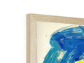 Two wood colored paintings sit on top of a wooden framed easel.