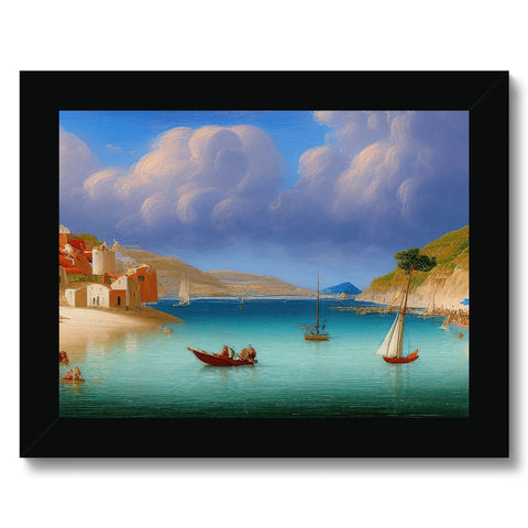 A colorful scene is view of a harbor filled with sailing boats.