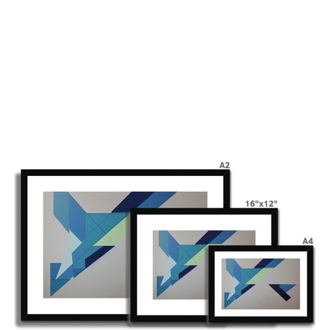 Four planes flying overhead in a picture frame on a white wall