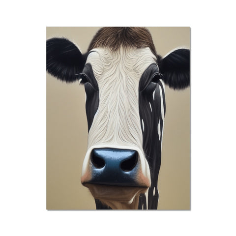 a cow is looking at a white background at the top of a hill