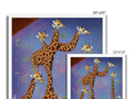 three giraffes standing together, surrounded by tall grass by trees and some trees and
