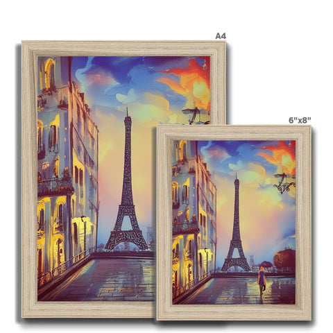 A white wooden picture frame with several different artwork with colorful colors on it.