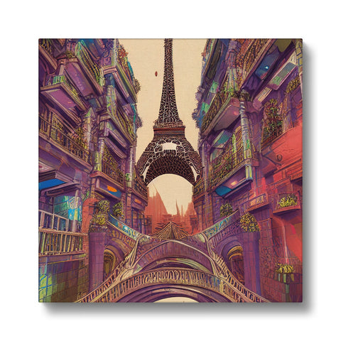 An art print of a building in Paris outside the city view.