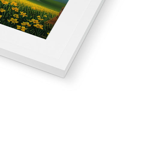 A small picture of a green daffodils on a white frame.