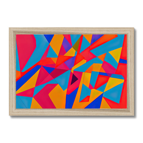 A colorful kite in pink and blue fabric on a canvas with an abstract design.