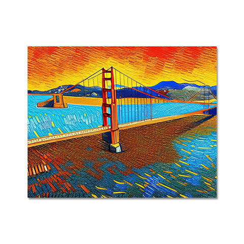 An art print painted with the word "san francisco" on a bridge.
