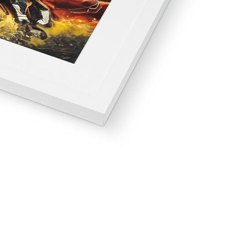 A picture picture of a book hanging on a white frame.