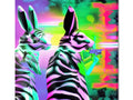 A zebras and rabbit sitting on top of a field with a wall in the