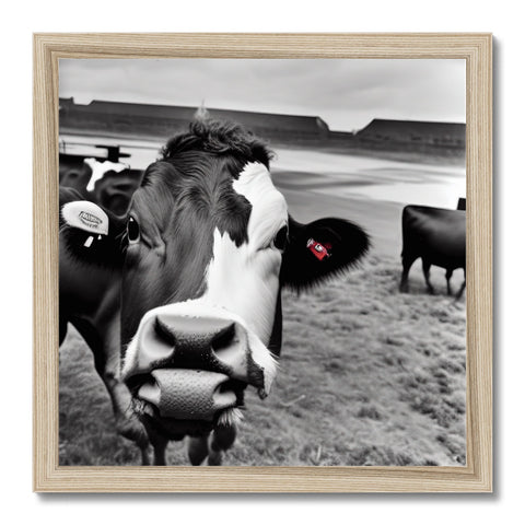 a wall mounted photo of a bovine with a cow on its back and other