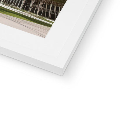 A picture of a white photo on a picture frame on a white background.