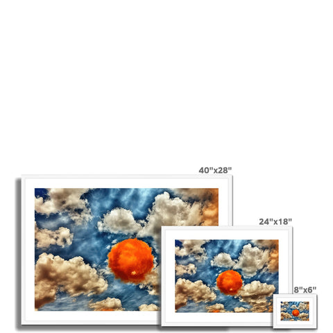 Three images show the sky in a digital art print next to two large computers.