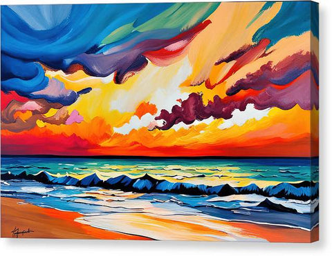 Explosive Abstract Impressionist Beach Painting with Epic Sunset - Canvas Print