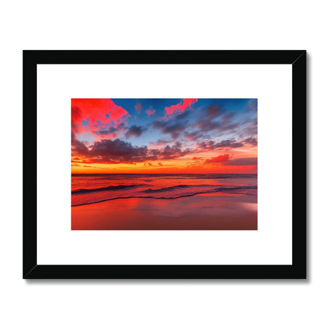 a framed artwork print with clouds at sunset looking into the ocean