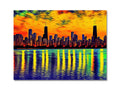 a colorful placemat covered in various colors and pictures of different things like Chicago on