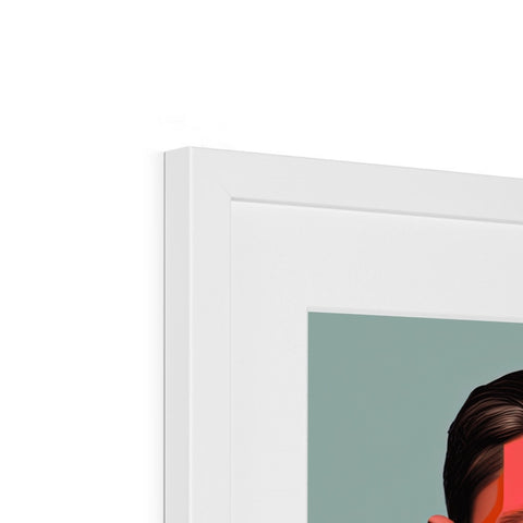 An image of a picture frame on a shelf in a red photo window.