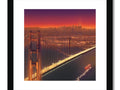 A framed photograph of San Francisco bay view standing above a bridge.