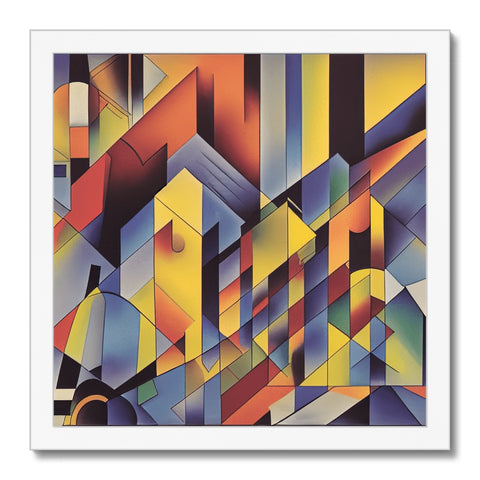 An art print with an abstract picture of a city view of various landscapes.