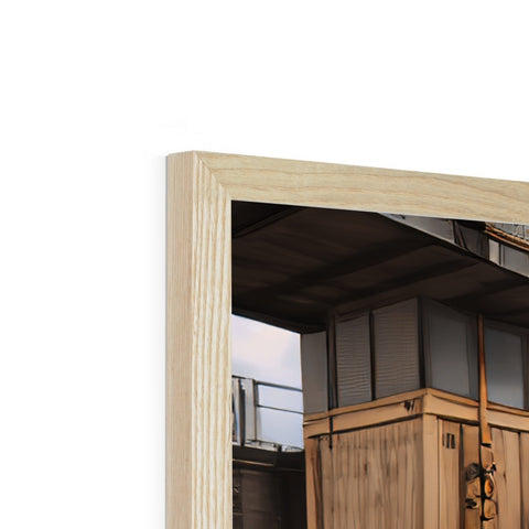 A wooden frame is shaped like an outhouse with two doors on it that is on