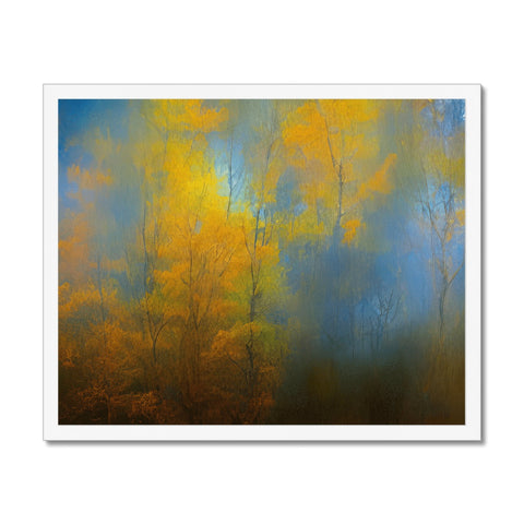 Art print of trees and grass with one in the autumn