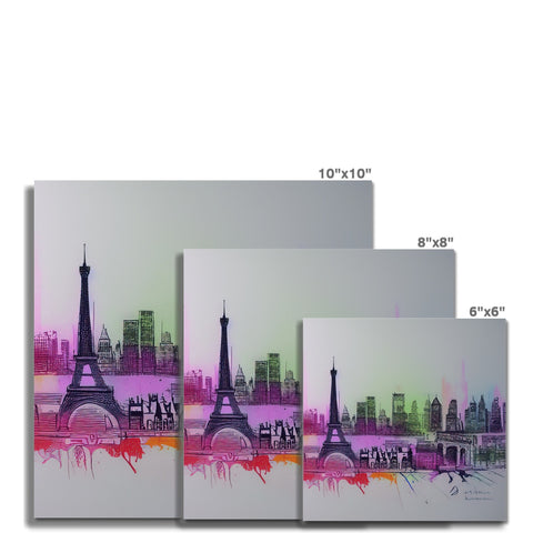 A spray art print at night with the city skyline at its center.