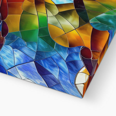 A vase of colorful glass tiles sitting on a wall.
