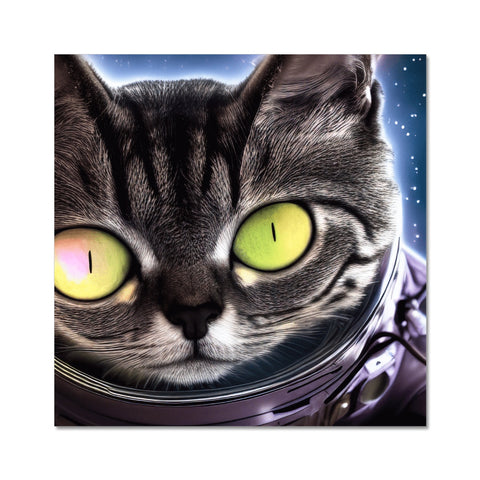 A cat sitting on the top of a desk in an image of a space rocker