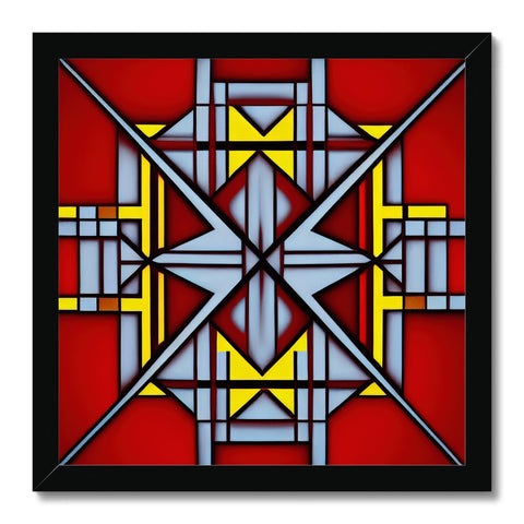 A design of a cross in a glass window on a tile tile floor.