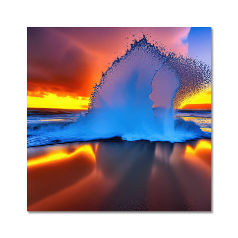 A small colorful ocean at dawn with water and a foaming wave crashing.