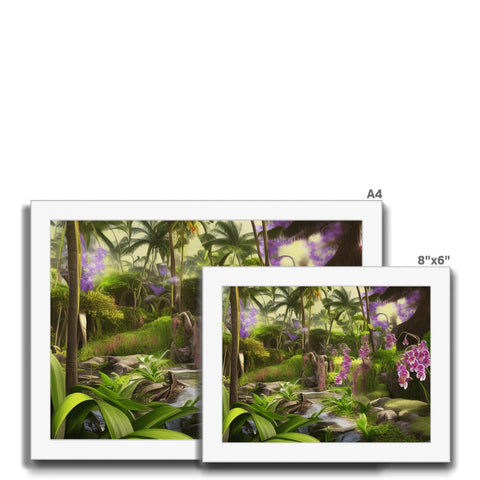 A tropical scene with a lush tropical forest with many flowers on top in a jungle environment
