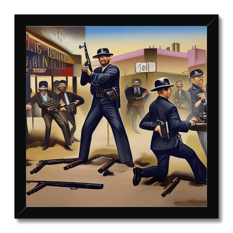 Two men with guns at close quarters in an old western town.