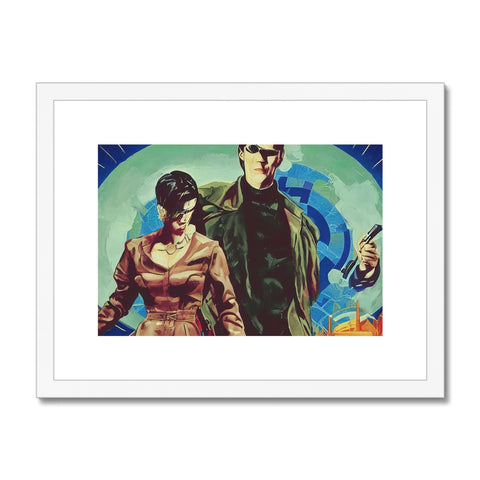 A white framed art print with skyfall and a plane on the backdrop.