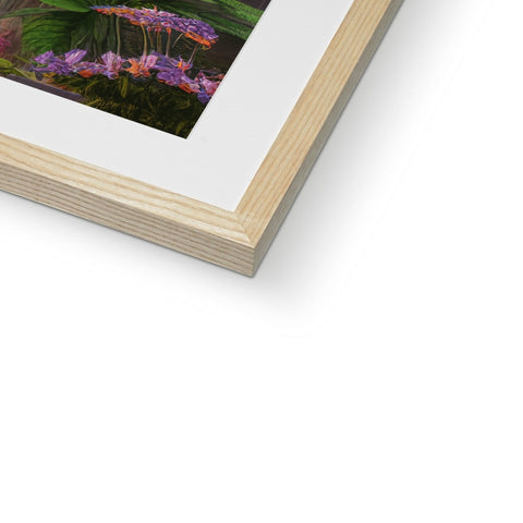A picture of a wood frame framed with a flower on it