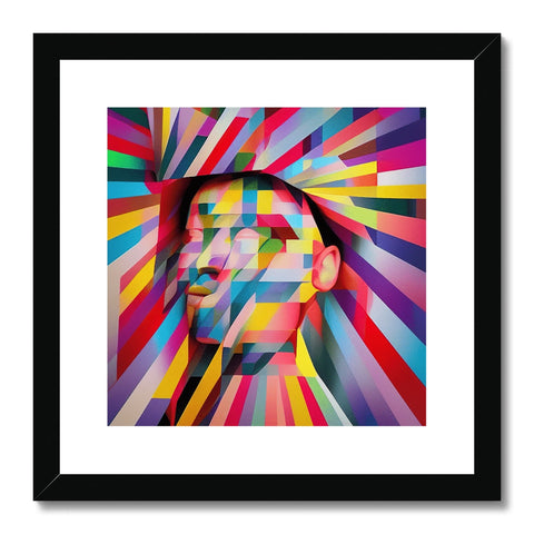An electronic art print framed on a wall with a small boy with an aura.