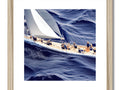 this picture is of sailing boats in the ocean a sail boat with a woman on top