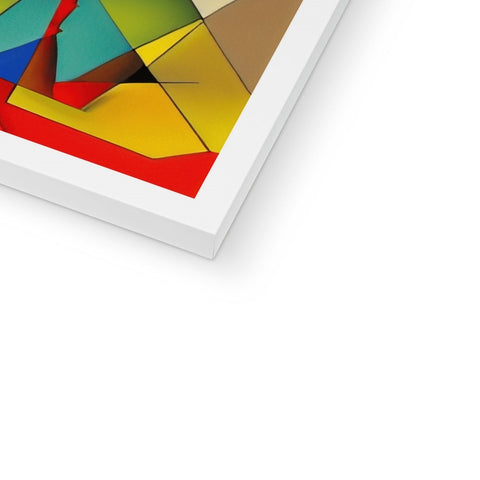 A white iPad standing on top of a table next to an  art print.