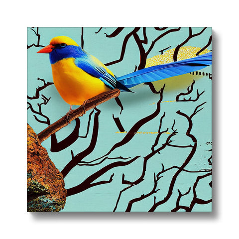 a bird hanging out on the palm tree at an art print