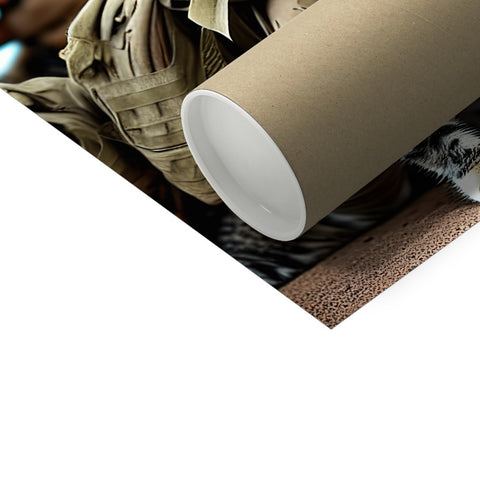 A cat peeking out into a paper roll over under a desk.