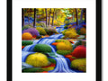 An art print of a river filled with flowing water around it.