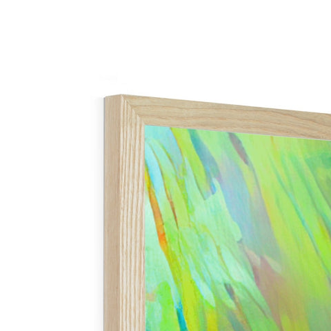 An abstract painting that is displayed in wooden wood frame with a green and green background.