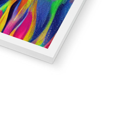 A white photo frame that is covered with a vibrant rainbow on it's side.