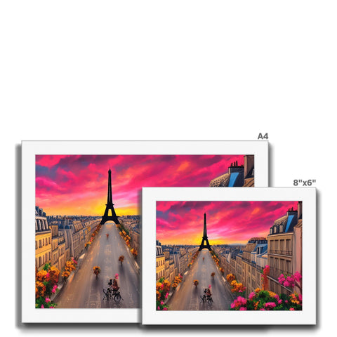 A colorful photograph of three images on top of a picture frame.